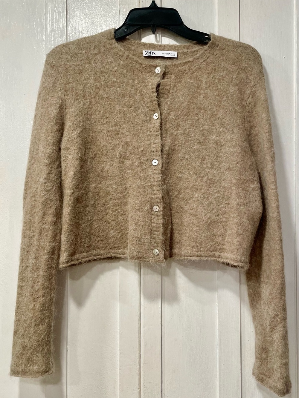ZARA Alpaca Blend Tan Camel Button-Down Cardigan Sweater Size Small